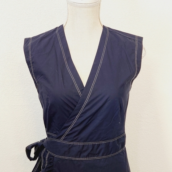 Rebecca Taylor Cotton Poplin Wrap Sleeveless Mini Dress in Navy Size 2 - Picture 4 of 13